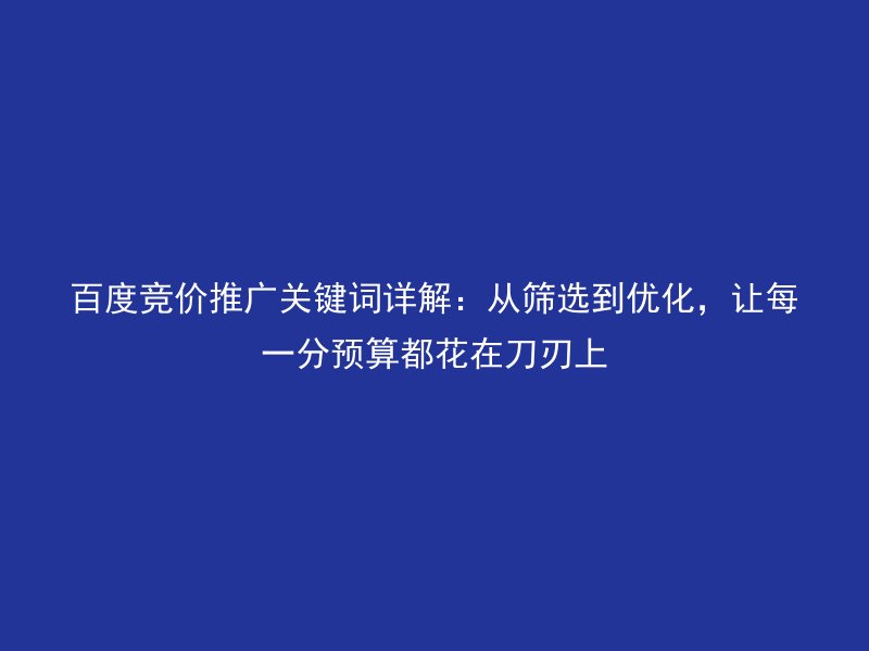 百度竞价推广关键词详解：从筛选到优化，让每一分预算都花在刀刃上