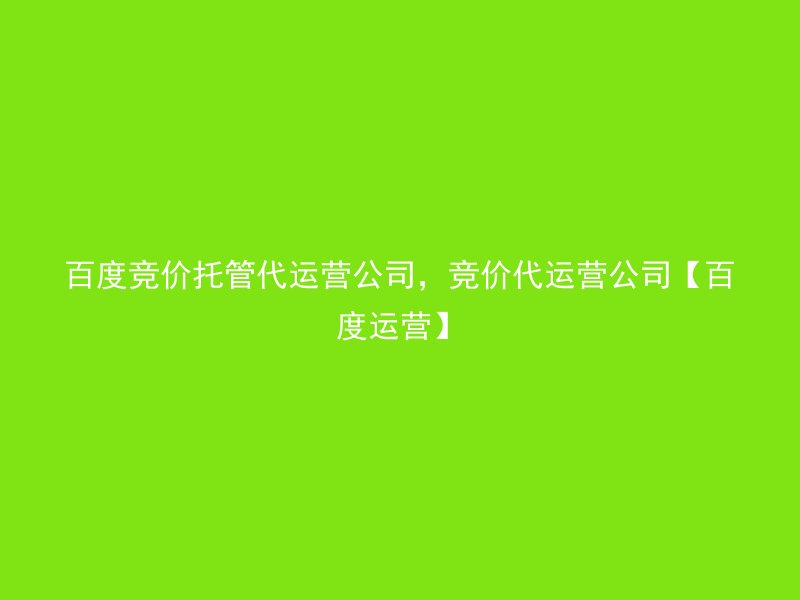 百度竞价托管代运营公司，竞价代运营公司【百度运营】