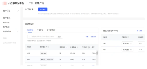 小红书广告创建单元